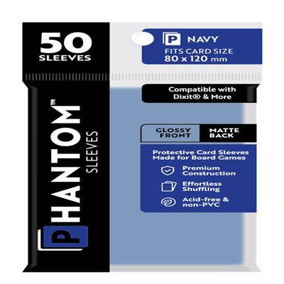 10 Packs Phantom Sleeves: Navy Size (80mm x 120mm) - Gloss Matte (50) (Compatible with: Dixit and More) Display Case