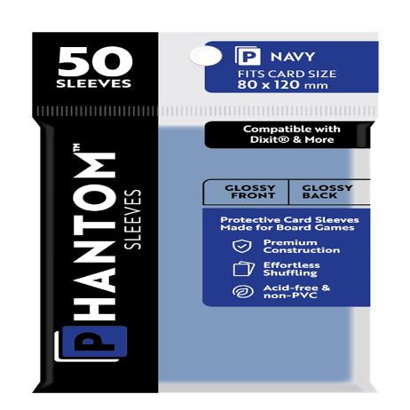 10 Packs Phantom Sleeves: Navy Size (80mm x 120mm) - Gloss Gloss (50) (Compatible with: Dixit and More) Display Case