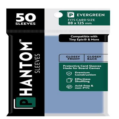 10 Packs Phantom Sleeves: Evergreen Size (88mm x 125mm) - Gloss Gloss (50) (Compatible with: Tiny Epic and More) Display Case