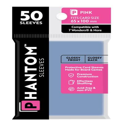 10 Packs Phantom Sleeves: Pink Size (65mm x 100mm) - Gloss Gloss (50) (Compatible with: 7 Wonders and More) Display Case