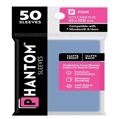 10 Packs Phantom Sleeves: Pink Size (65mm x 100mm) - Matte Matte (50) (Compatible with: 7 Wonders and More) Display Case