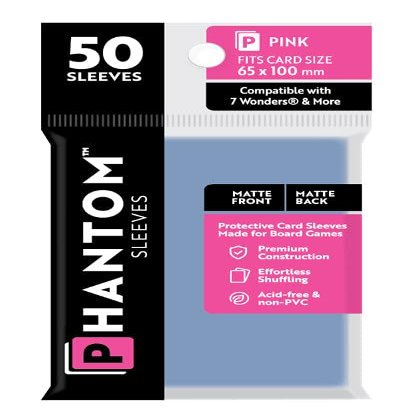 10 Packs Phantom Sleeves: Pink Size (65mm x 100mm) - Matte Matte (50) (Compatible with: 7 Wonders and More) Display Case