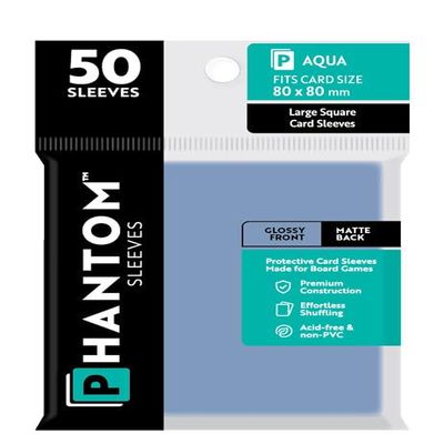 10 Packs Phantom Sleeves: Aqua Size (80mm x 80mm) - Gloss Matte (50) (Compatible with: Large Square) Display Case