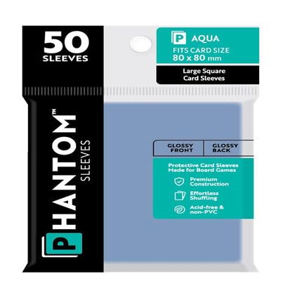 10 Packs Phantom Sleeves: Aqua Size (80mm x 80mm) - Gloss Gloss (50) (Compatible with: Large Square) Display Case