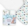 100% Organic Cotton Fitted Travel Crib Sheets, Perfectly Compatible with Guava Lotus, BabyBjorn and All mattresses 22-26" Wide by 40-44" Long. Strap Holes in Corners. 2 Pk, Animals Stripes view 1