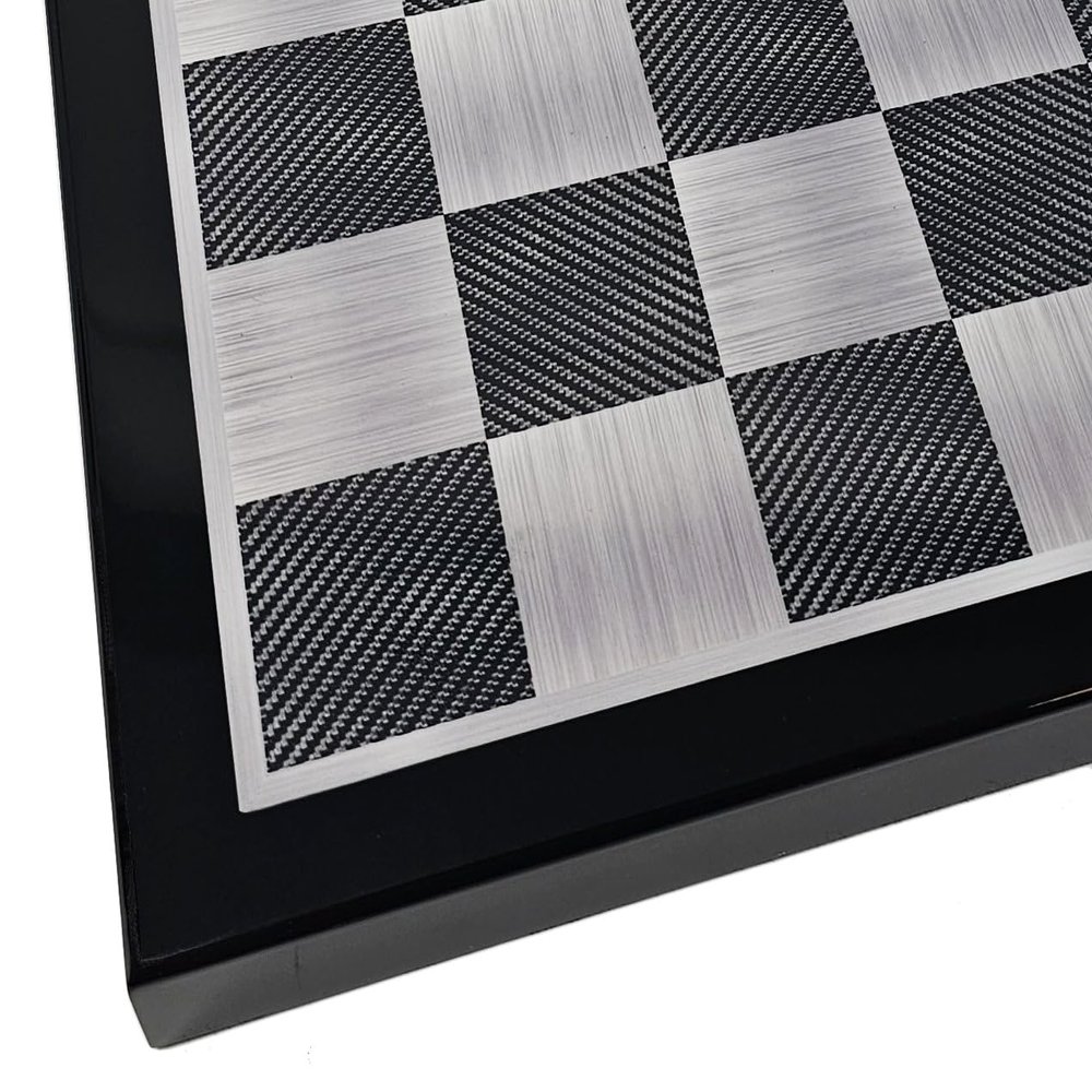 18 Inch High Gloss Black and Silver Gray Chess Board 1 31/32 inch Squares