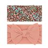 Baby Bling Bows - Newborn to Little Baby Girl Bows, 2PK PRINT SOLID KNOTS Nylon Super Soft Stretchy Toddler Headbands, Perfect Hair Accessories Head Bands for Infant Kids (Spice Floral & Rose Gold) view 1
