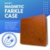 Luck Lab Farkle Dice Tray and Storage Case - Includes Embedded Scoring Combinations, 2 Sets of 6 Pearl Dice, 40 Sheet Score Pad and Pen Holder for The Classic Family Game (Brown) view 2