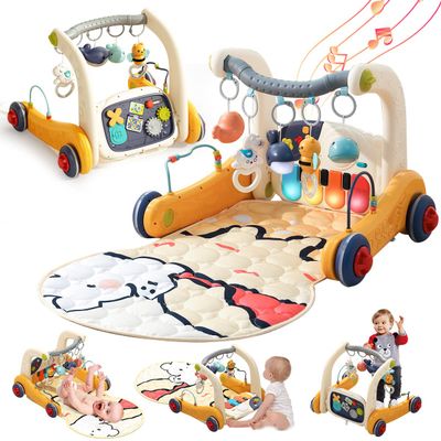 KidsMind Baby Play Mat Gym,4-in-1 Kick and Play Piano Tummy Time Mat Learning Walker-Musical Activity Center with Lights Seat and Push Walkers Ideas for Baby Newborn 6-12 18 Months Boy Girl