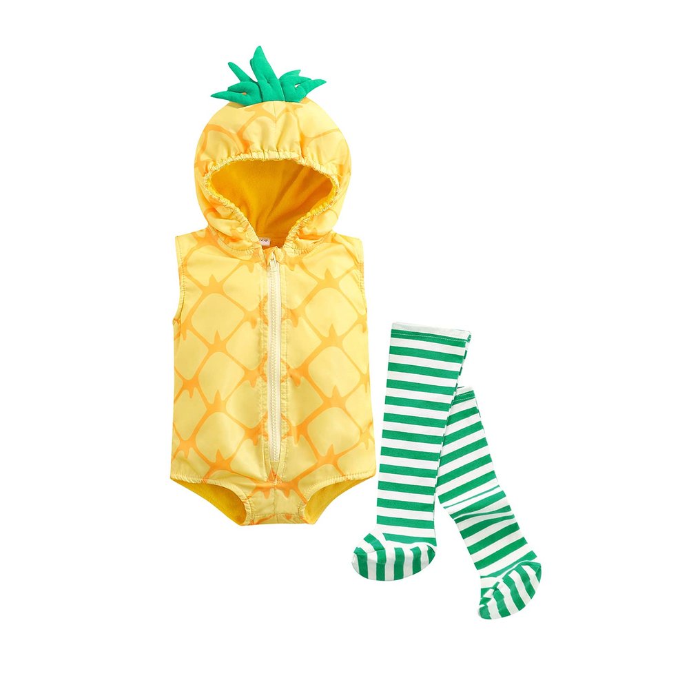 0-24M Baby Halloween Flamingo Costume Fuzzy Romper with Leg Warmers Long Sleeve Cosplay Outfits for Boys Girls (Pineapple, 6-12 Months)