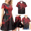 AmzPrint 4 in 1 Halloween Party Family Matching Set Spider Dress Girls Long Sleeve Midi Red Black Rockabilly Dress view 1