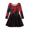 AmzPrint 4 in 1 Halloween Party Family Matching Set Spider Dress Girls Long Sleeve Midi Red Black Rockabilly Dress view 2