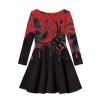 AmzPrint 4 in 1 Halloween Party Family Matching Set Spider Dress Girls Long Sleeve Midi Red Black Rockabilly Dress view 3