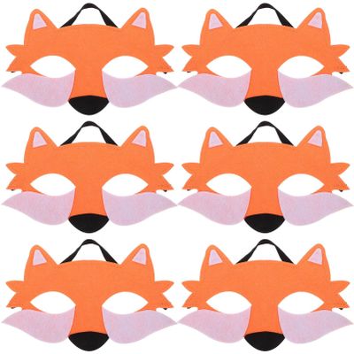 Beaupretty 6pcs Wolf Mask Animal Fox Mask Felt Half Face Mask Halloween Dress Up Accessories for Women Men Orange