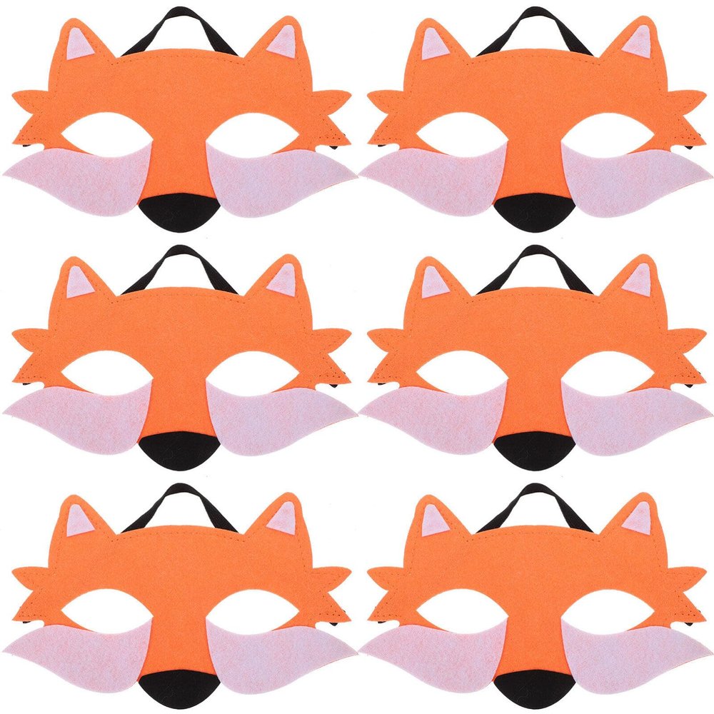 Beaupretty 6pcs Wolf Mask Animal Fox Mask Felt Half Face Mask Halloween Dress Up Accessories for Women Men Orange
