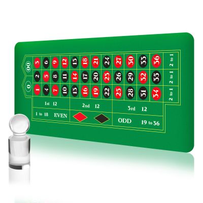 Poen Roulette Mat Tabletop Felt Layout Set Rubber Roulette Wheel Table Cover Craps Mat with Win Marker Storage Bag Casino Gift for Casino Friend Party Home Entertainment Night(Green,70 x 35 Inch)