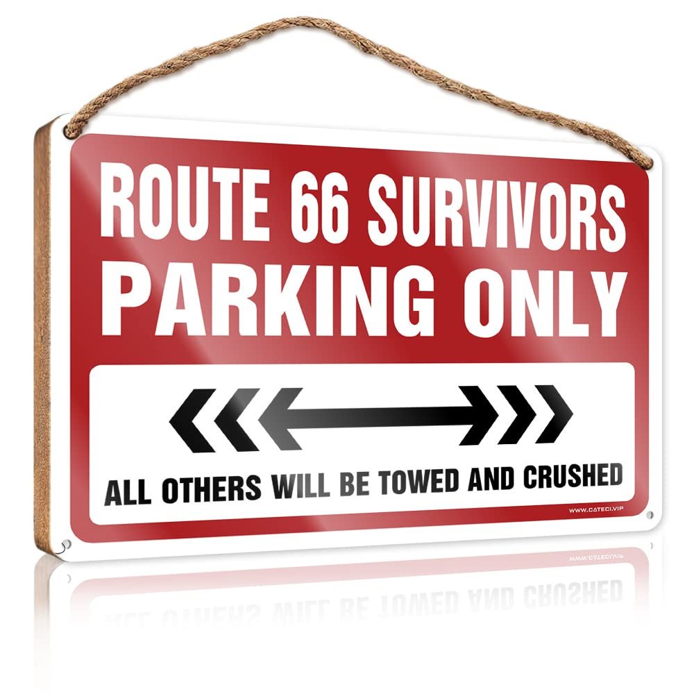 Wood Decor Sign Route 66 Survivors Parking Only Wooden Sign Funny Signs For Office Posters For Teens (Size : 20X30CM)