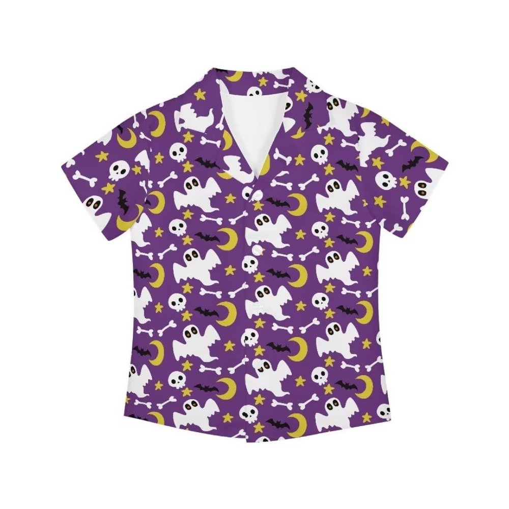 Pinupub Boys Hawaiian Shirts Ghosts Moons Print Halloween Costume Short Sleeve Summer Cool Casual Button Down Shirt for Youth Kids Aloha Luau