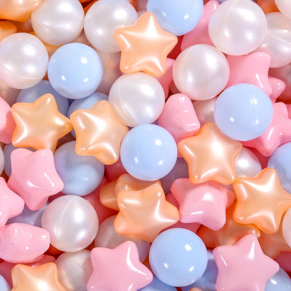 Heopeis Ball Pit Balls Pack of 100 - Star and Round Set BPA Free Phthalate Free Non-Toxic Crush Proof Play Balls Soft Plastic Balls for Toddlers Baby Kids Birthday Pool Tent Party