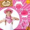 Hillban 48 Pack Cowboy Hat and Bandana Set, Cowgirl Hats for Boys Girls Felt Cowboy Party Hat Western Bandanas for Party(Pink, White) view 3