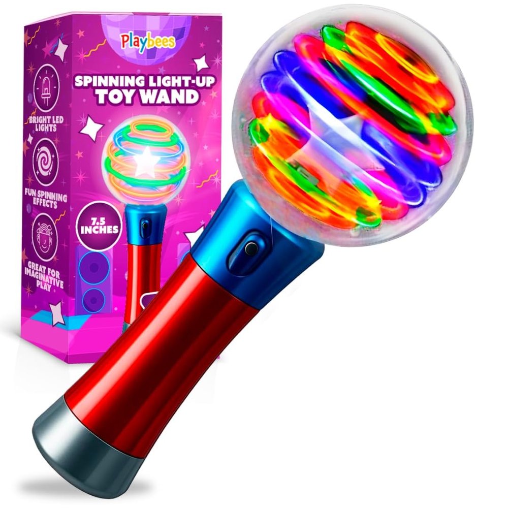 Playbees Light Up Spinning Wand  Magic LED Flashing Ball, Sensory Light Spinner Toy, Glow Wand Party Favor, Classroom Prizes, Fun Light-Up Gift for Kids