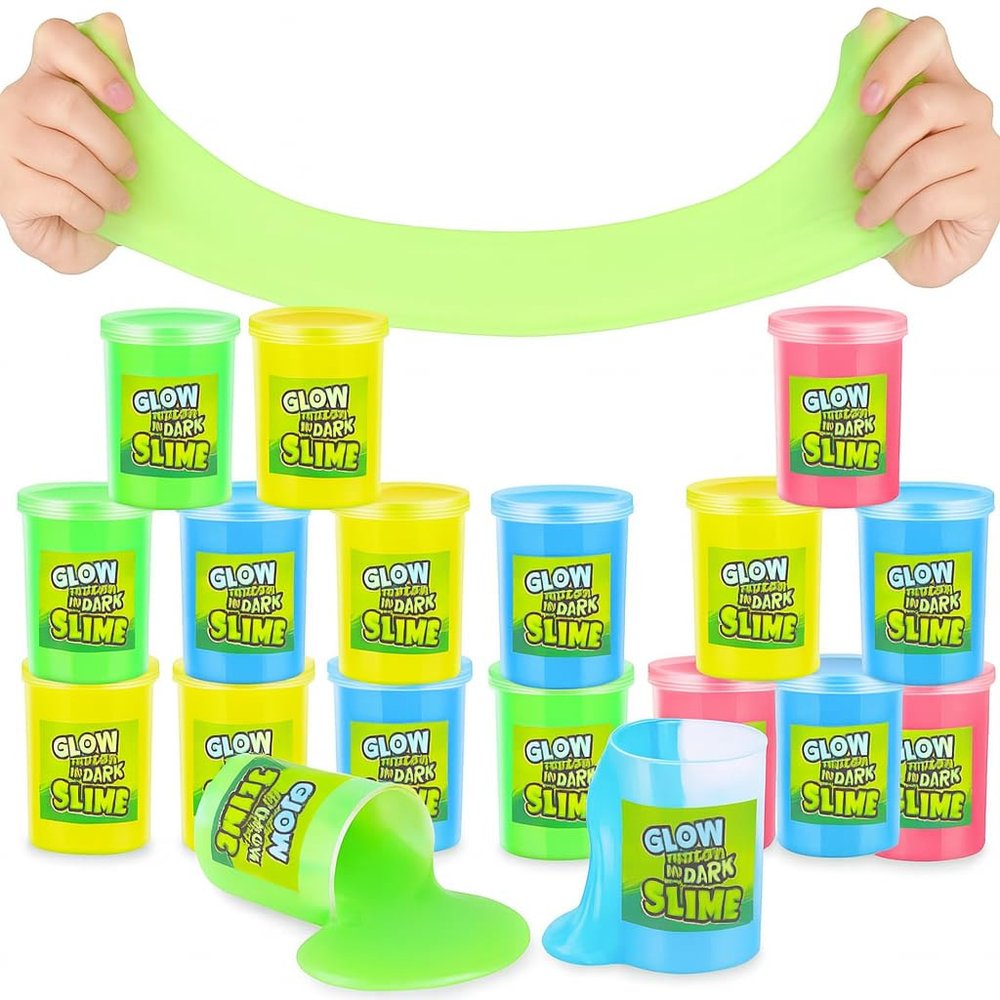 Playbees Glow in The Dark Slime  12 Pack Neon Party Favors for Kids, Sensory Toy for Boys & Girls Ages 5+, Non-Toxic, Stretchy, Gooey Fun  Birthday, Halloween, Classroom & Treat Bags
