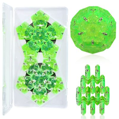 Magnetic Fidget Sphere Magnet Toys - Holographic Glitter Bright Green - Magnets Sensory Toys - 12 Piece Set - Creativity Beyond Imagination, Inspirational, Recreational, Fun Desk Toy for Adults
