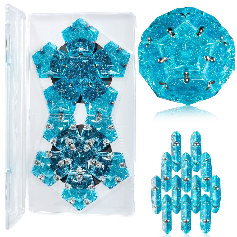 Magnetic Fidget Sphere Magnet Toys - Holographic Glitter Crystal Blue - Magnets Sensory Toys - 12 Piece Set - Creativity Beyond Imagination, Inspirational, Recreational, Fun Desk Toy for Adults