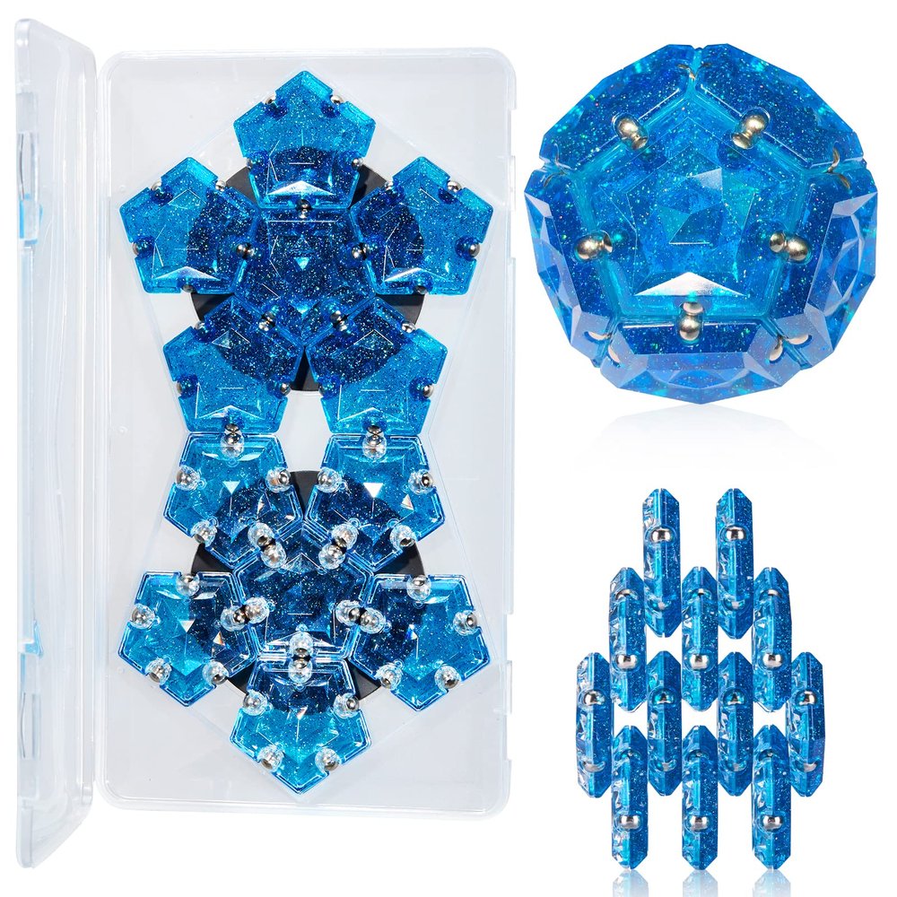 Magnetic Fidget Sphere Magnet Toys - Holographic Glitter Diamond Blue - Magnets Sensory Toys - 12 Piece Set - Creativity Beyond Imagination, Inspirational, Recreational, Fun Desk Toy for Adults