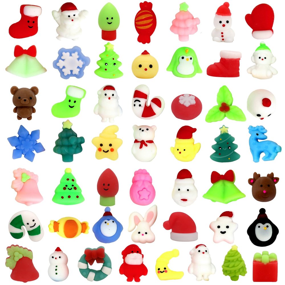 50 PCS Christmas Mochi Squishy Toys, Squishies Stress Relief Toys Christmas Party Favors, Mini Cute Christmas Stocking Stuffer Christmas Decor Gift for Kids Adults
