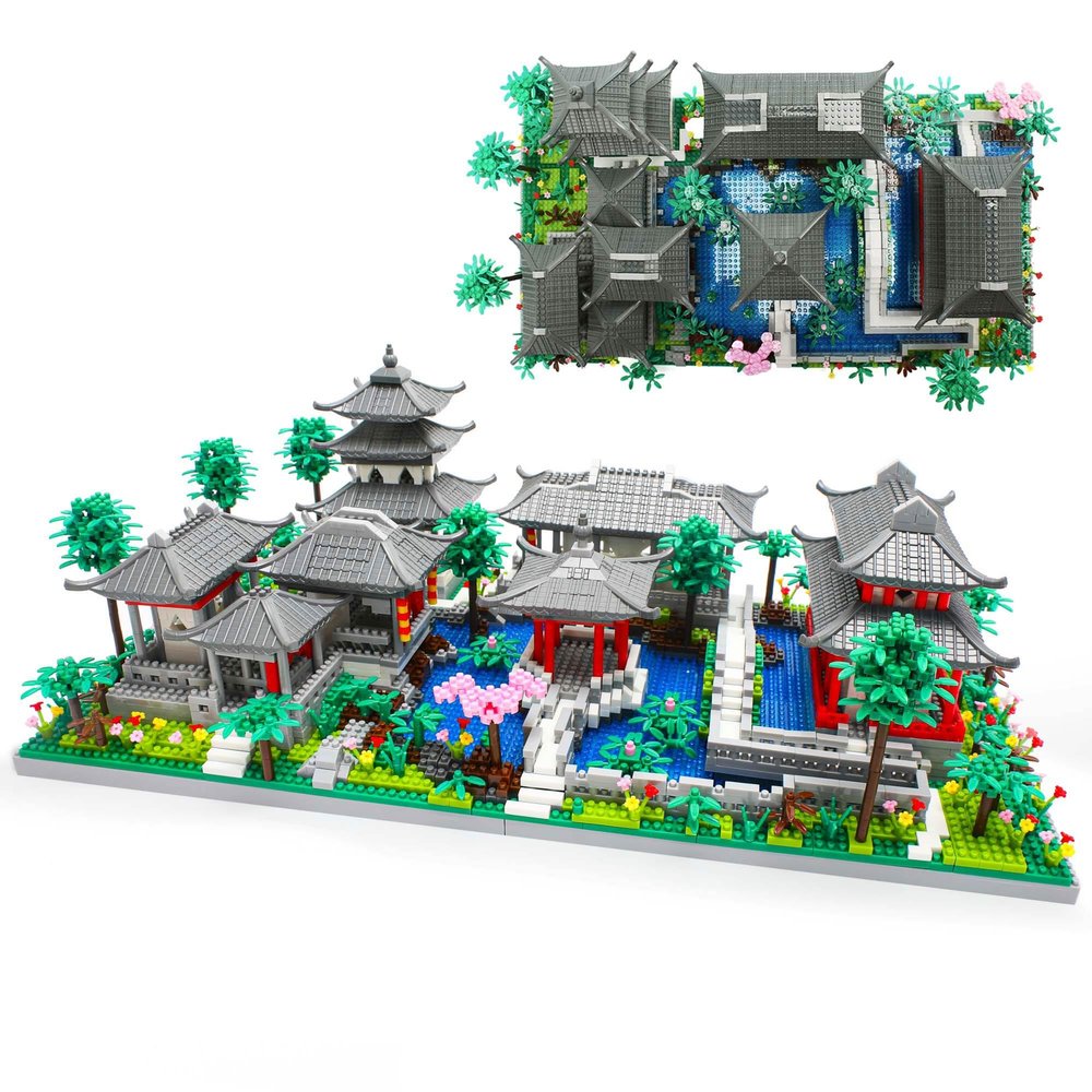Seyaom Micro Mini Chinese Architecture of Suzhou Garden with Cherry Blossom Tree Building Blocks Set with LED Light, Botanical Collection Building Set for Adults, 14+ Teens (3888 Pcs)