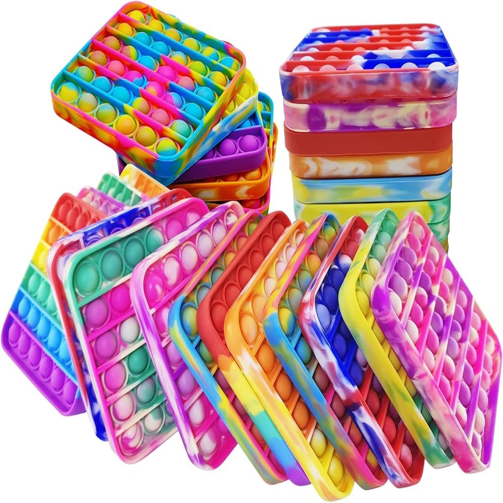 12 Pcs Pop Bubble Fidget Toys for Party Favors, Stress Relief Pressure Relieving Toys for Kids, Pop Bulk Toddler Toy for Birthday Christmas Valentine Gifts and Classroom Prizes