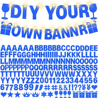175Pcs DIY Glitter Customizable Banner Kit Hanukkah Custom Banners DIY Happy Birthday Letters Personalized Banner Decor for Christmas Baby Shower Birthday Party Decoration(Glitter Sapphire Blue)