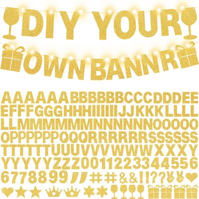 175Pcs DIY Glitter Customizable Banner Kit Custom Banner Happy Birthday Personalized Letter Banners Decor for Christmas Baby Shower Birthday Party Decorations Supplies(Glitter Gold