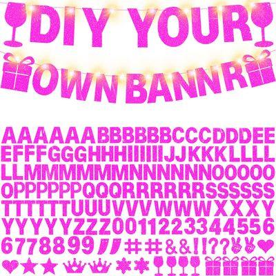 175Pcs DIY Glitter Customizable Banner Kit Custom Banner DIY Happy Birthday Letters Personalized Banners Decor for Christmas Baby Shower Birthday Party Decorations Supplies(Glitter Rose Pink)