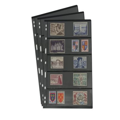 PCCB MINGT 10Pcs Standard 9-Hole Double-Sided Album Inner Sheets Card Stamp Banknote Collection Album Inserts Pages For Coin Collecting And Supplies (Black, 5 Pockets)
