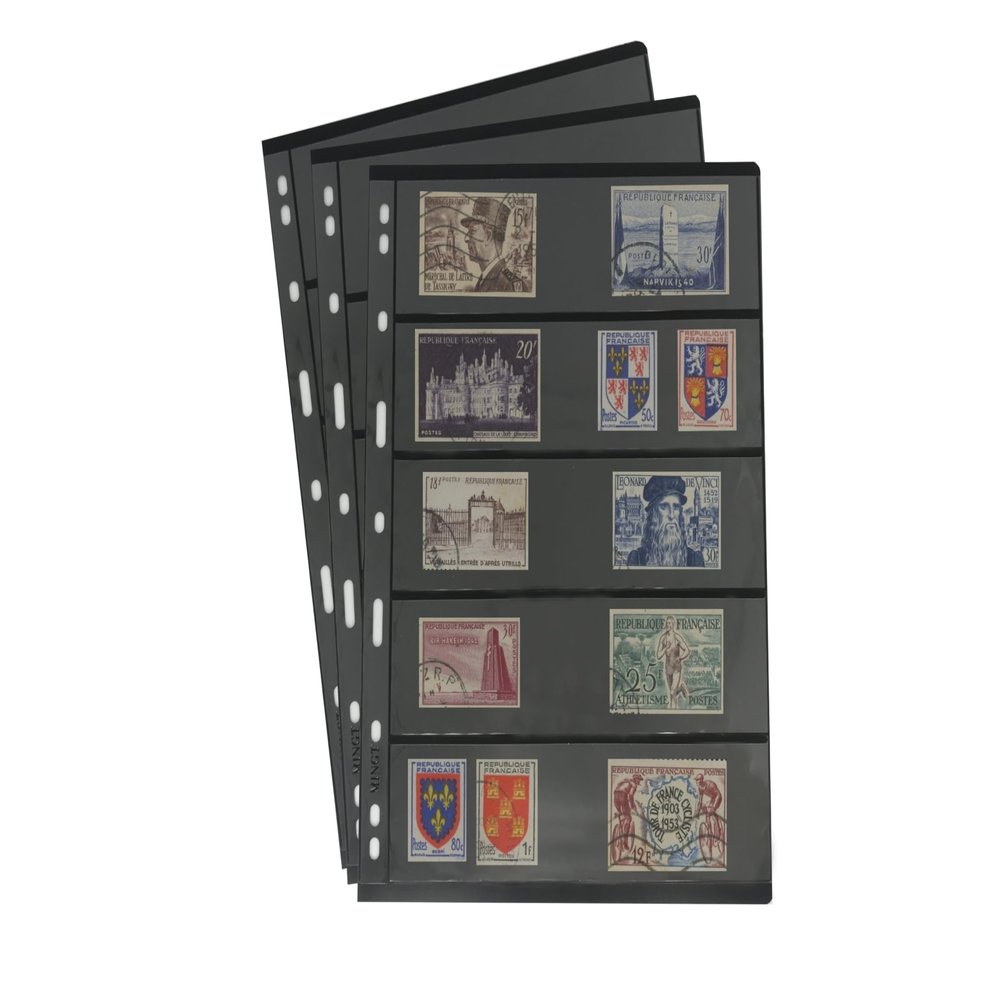 PCCB MINGT 10Pcs Standard 9-Hole Double-Sided Album Inner Sheets Card Stamp Banknote Collection Album Inserts Pages For Coin Collecting And Supplies (Black, 5 Pockets)