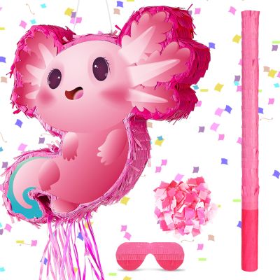 Seematn Axolotl Piata Birthday Party Decorations Animals Piata with a Blindfold, Bat and Confetti for Axolotl Valentines Party Favor Birthday Girl Kid Baby Shower Supplies, 15.75 x 12.2 x 2.95 Inch