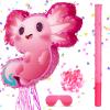 Seematn Axolotl Piata Birthday Party Decorations Animals Piata with a Blindfold, Bat and Confetti for Axolotl Valentines Party Favor Birthday Girl Kid Baby Shower Supplies, 15.75 x 12.2 x 2.95 Inch view 1