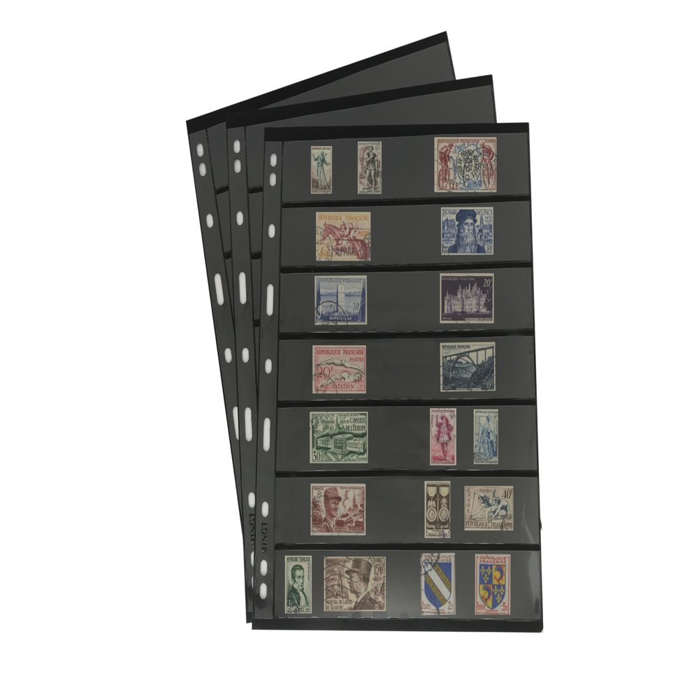 PCCB MINGT 10Pcs Standard 9-Hole Double-Sided Album Inner Sheets Card Stamp Banknote Collection Album Inserts Pages For Coin Collecting And Supplies (Black, 7 Pockets)