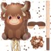 Highland Cow Pinata Birthday Supplies with Blindfold, Bat and Confetti for Animals Themed Party Decorations Gift, 15.75 x 12.2 x 2.95 Inch view 1