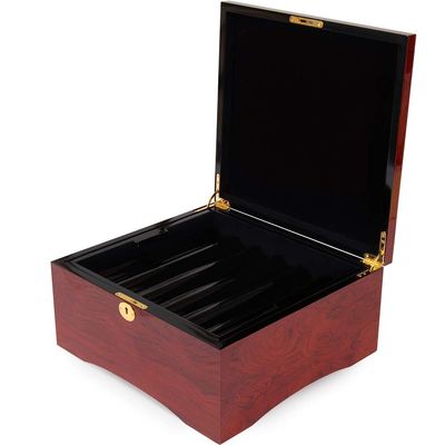 Premium 750 Chip Glossy Wooden Mahogany Poker Case - Includes Bonus Deck of Cards!