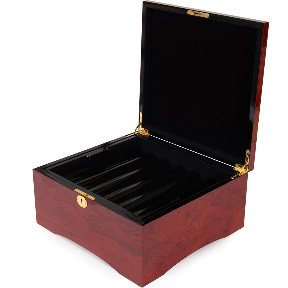 Premium 750 Chip Glossy Wooden Mahogany Poker Case - Includes Bonus Deck of Cards!
