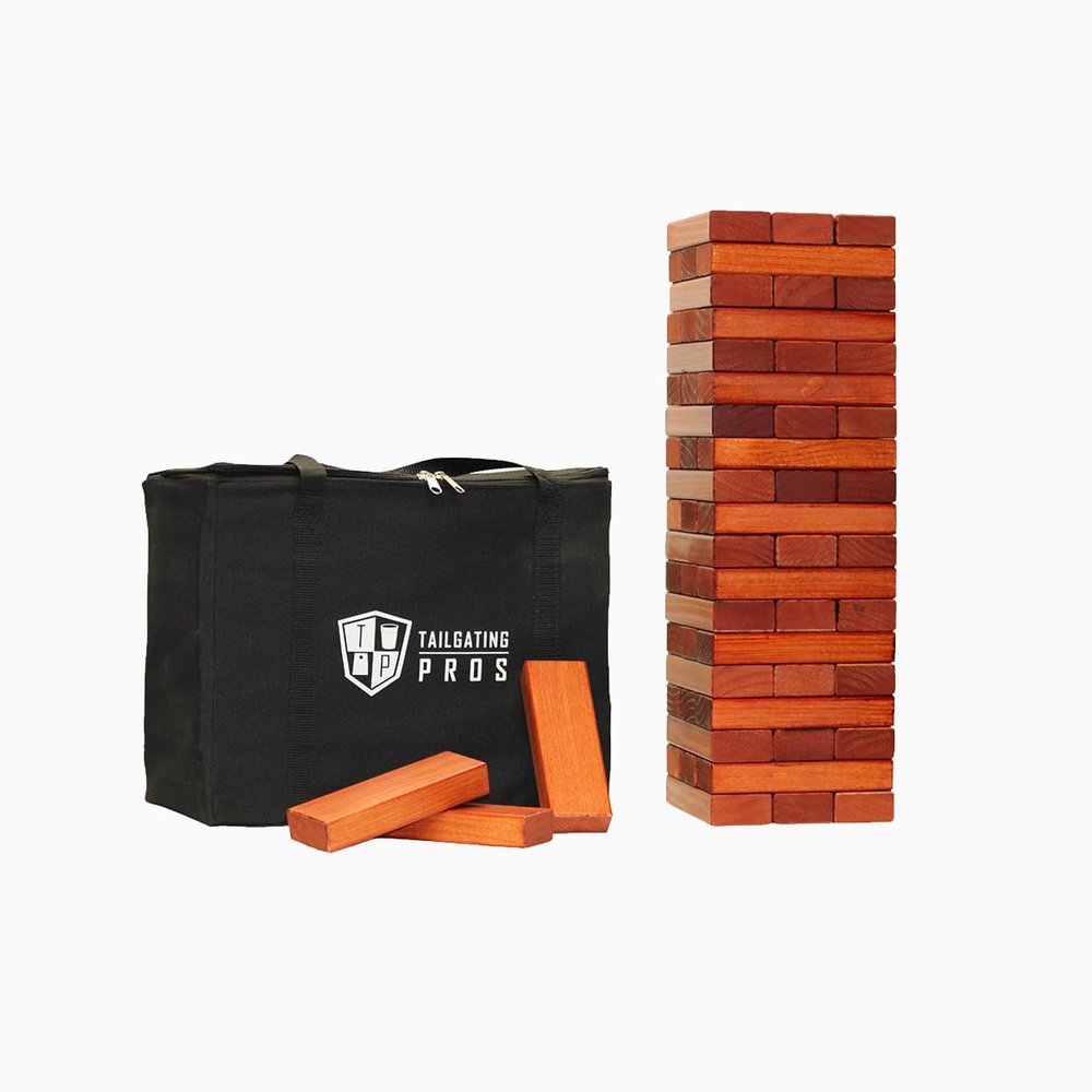 Tailgating Pros Premium Giant Toppling Timbers with Tote Jumbo Outdoor Yard Game, Tower Grows to Over 5 Feet! Optional Tipsy Stickers Available