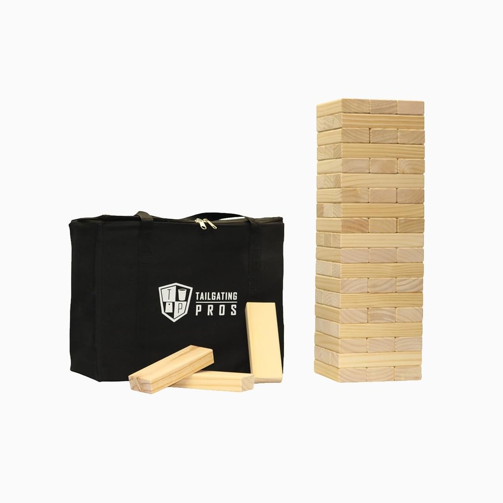 Tailgating Pros Premium Giant Toppling Timbers with Tote Jumbo Outdoor Yard Game, Tower Grows to Over 5 Feet! Optional Tipsy Stickers Available!