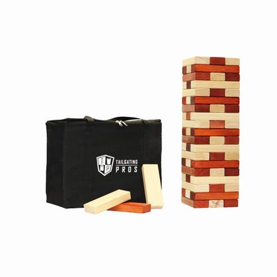 Tailgating Pros Premium Giant Toppling Timbers with Tote  Jumbo Outdoor Yard Game, Tower Grows to Over 5 Feet! Optional Tipsy Stickers Available!