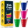 JoyServe Kids Cups - (Set of 6) - 10oz Toddler Cups with Straws for Kids - Stackable BPA-Free Plastic Sip-A-Cup Drink Tumblers for Water, Juice, Milk - Dishwasher Safe, Everyday Use, Neon Colors view 1