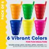JoyServe Kids Cups - (Set of 6) - 10oz Toddler Cups with Straws for Kids - Stackable BPA-Free Plastic Sip-A-Cup Drink Tumblers for Water, Juice, Milk - Dishwasher Safe, Everyday Use, Neon Colors view 3