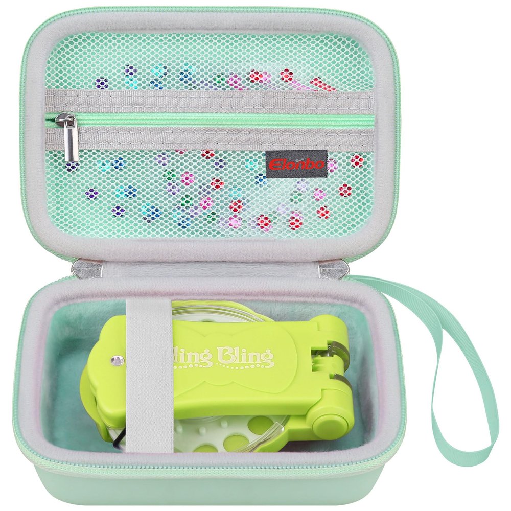 Elonbo Carrying Case for Blinger Dazzling Starter Kit, Blinger Kids Glam Collection Starter Kit Storage Bag, Kids Hair Styling Tool Travel Organizer Holder, Pocket fits Gems Rhinestones, Light green