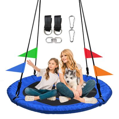 40 Inch Tree Swing for Kids OutdoorSpider Web Tree Swing,850Lb Weight Capacity,900D Oxford Waterproof with Handles, with 71" Adjustable Hanging Strapsfor Backyard, Playground (Blue)